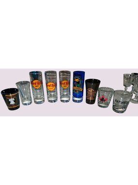Lot Of 9 Vintage Shot Glasses - Hard Rock Cafe Philadelphia Canadian Club & More